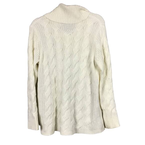 Calvin Klein Ivory Winter White Basket Weave Chain  Knit Drape Neck Sweater sz L - Picture 10 of 15